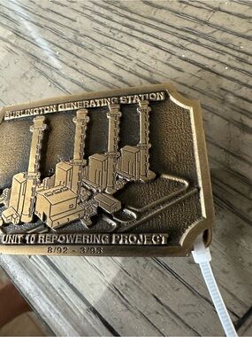 Burlington Generating Station Commemorative Plaque belt buckle - Brass Tone
